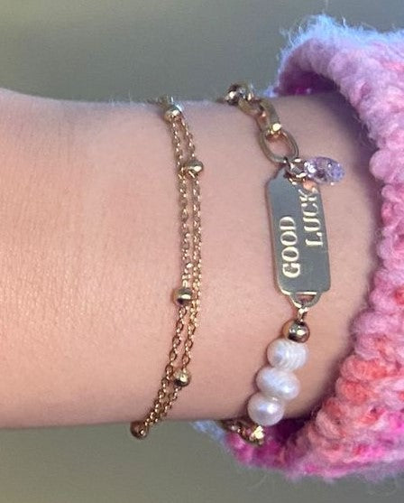 chain bracelet with pearl and charm | good luck bracelet